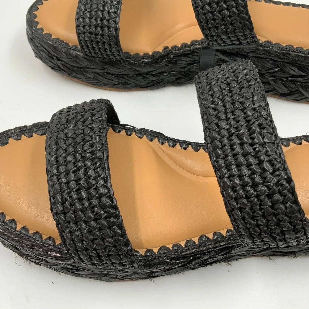 Dolce Vita Womens Black Woven Raffia Platform Slide Sandals Size 13 Espadrille